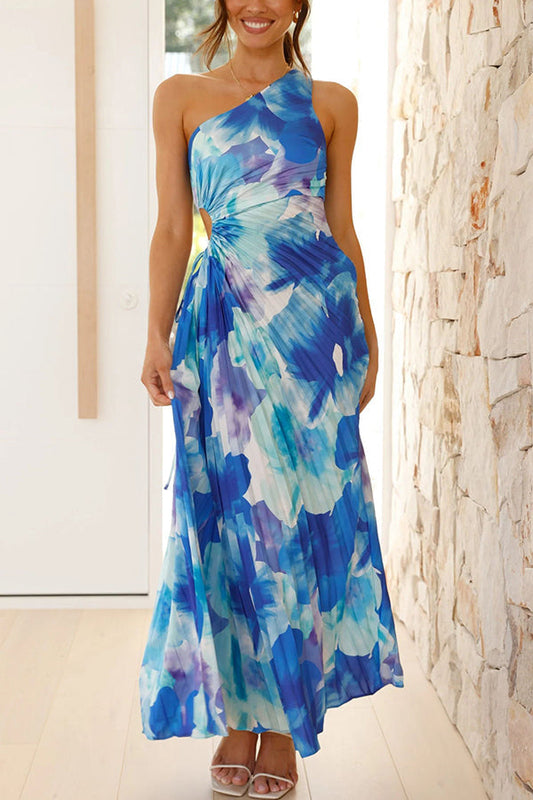 Deja - Ein-Schulter Falten Maxi Kleid