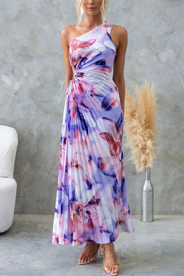 Deja - Ein-Schulter Falten Maxi Kleid